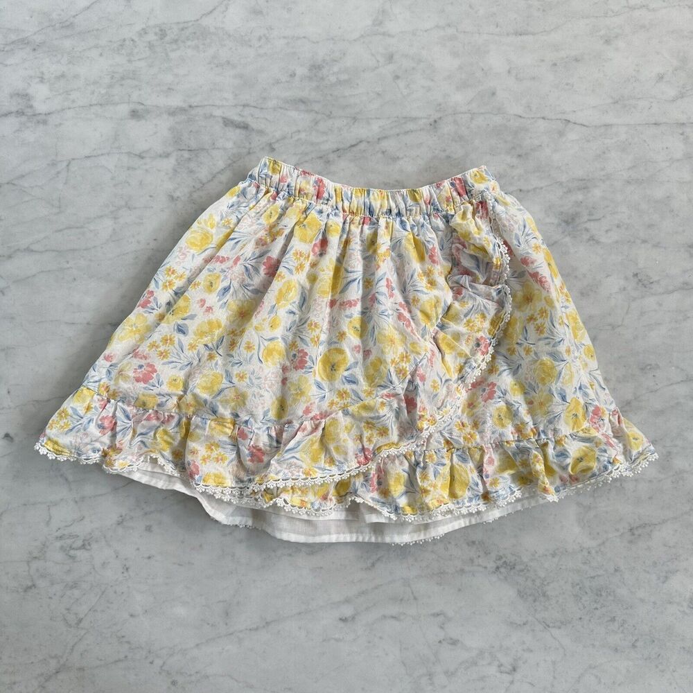 Tommy Bahama Girls 6 Skirt Yellow Pink Pastel Floral Print Lined Pull On Elastic